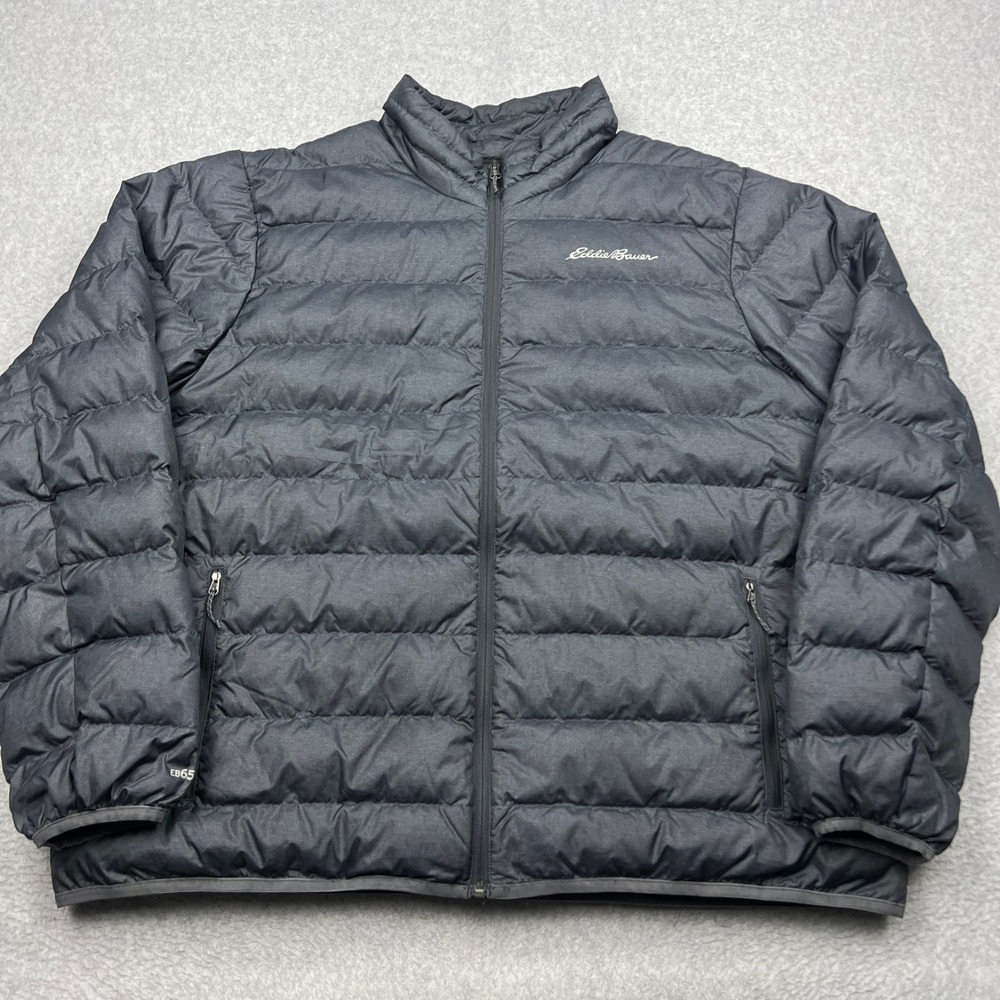 Eddie Bauer Puffer Jacket Mens XXL Gray Heather 650 Down Fill Full Zip EB650
